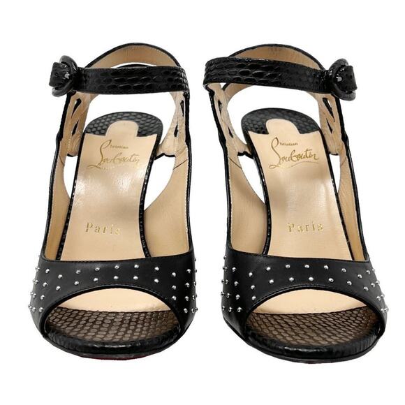 Christian Louboutin Loopinga 100 Studded Black Leather Sandals Size 36.5 - Picture 4 of 10